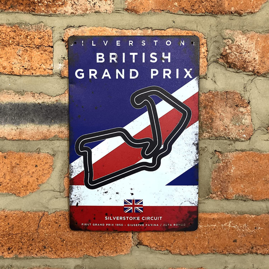 British Grand Prix Vintage Metal Sign, F1 Retro Wall Art Decoration Print, Gift for Formula 1 Fans from the Sports Car Racing Metal Signs store collection.