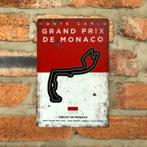 Monaco Grand Prix Circuit Vintage Metal Sign, F1 Retro Wall Art Decoration Print, Gift for Formula One Fans from the Sports Car Racing Metal Signs store collection.