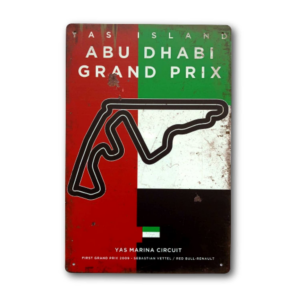 Abu Dhabi Grand Prix Vintage Metal Sign Yas Marina, F1 Retro Wall Art Decoration Print, Gift for Formula 1 Fans from the Sports Car Racing Metal Signs store collection.