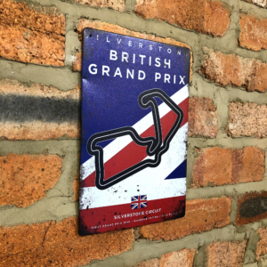 British Grand Prix F1 Circuit Vintage Metal Sign, Retro Wall Decoration - Ideal Gift for Formula 1 Fans from the GPBox store.