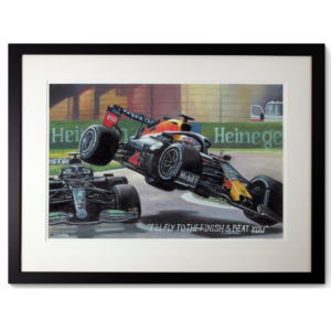 Hamilton & Verstappen F1 Crash - Limited Edition Framed Giclee Print 70x50cm COA Max Verstappen by Mizuna Art