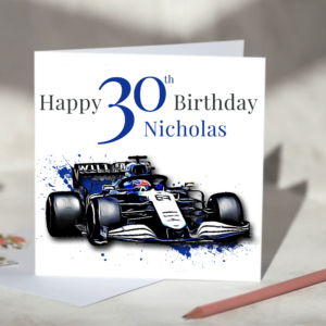 Williams Racing Formula One Team F1 Birthday Card Personalise with Age and Name from the Sports Car Racing Birthday Cards store collection.