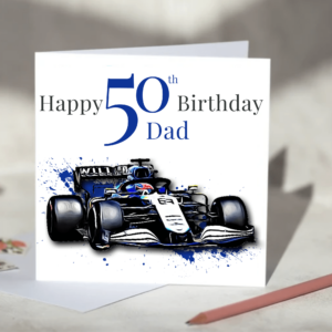 Williams Racing Formula One Team F1 Birthday Card Personalise with Age and Name from the Sports Car Racing Birthday Cards store collection.