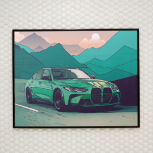 BMW M3 Green Wall Art Print Sports Car Racing Gifts by Woolly Mammoth Media