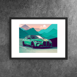 BMW M3 Green Wall Art Print Sports Car Racing Collectibles by Woolly Mammoth Media