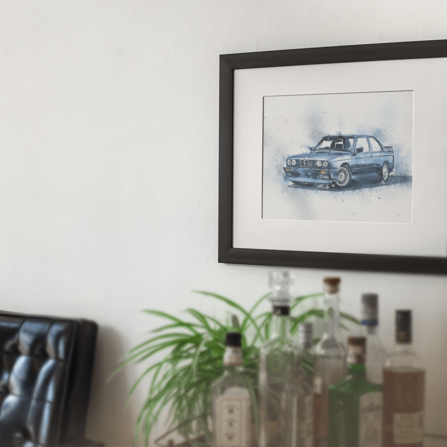 BMW E30 M3 Wall Art Print 3 series wall art. Optional Framed Wall Art from the Sports Car Racing Canvas store collection.